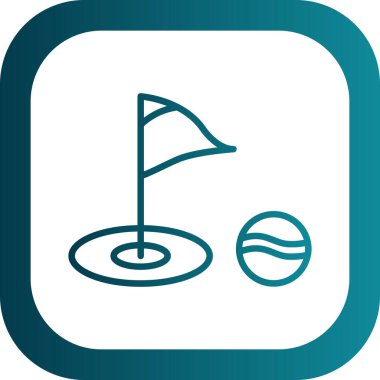Golf sahası ikonu. Bayrak deliğinde ve golf topunda. Vektör izole illüstrasyonu 