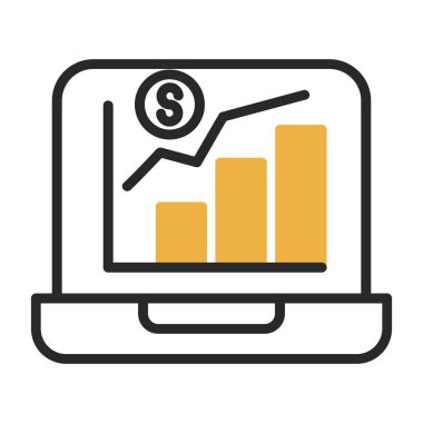 Dolar işareti ve ok simgesi, çizgi simgesi, büyüme ve büyüme grafiği işareti, vektör grafikleri, beyaz arkaplan üzerindeki renkli doğrusal simge