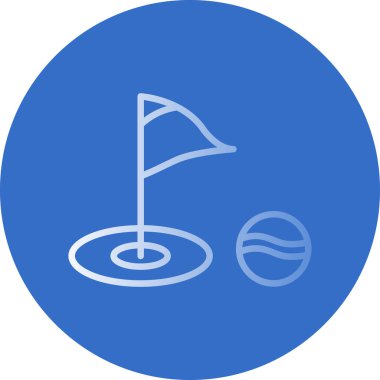 Golf sahası ikonu. Bayrak deliğinde ve golf topunda. Vektör izole illüstrasyonu 