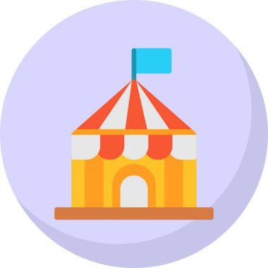 Beyaz arkaplanda izole edilmiş sirk çadırı simgesi basit tasarım çizimi 