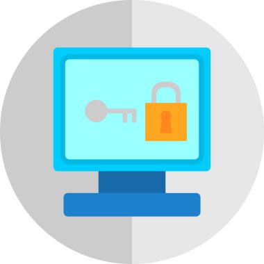 Kilit vektör illüstrasyon tasarımı ile bilgisayar monitörü