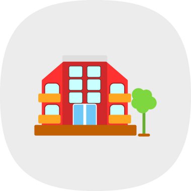 okul binası düz simgesi, vektör, illüstrasyon