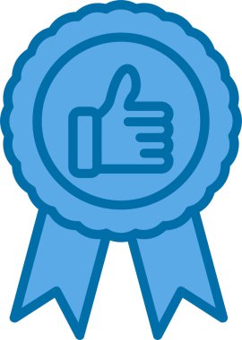 Beyaz arkaplanda kurdele olan mavi bir rozetin vektör çizimi