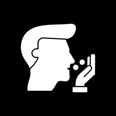 Adam ağzında su içiyor. Çember arkaplanı olan siyah bir simge. vektör illüstrasyonu.