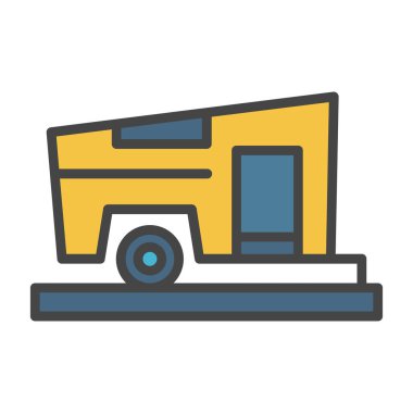 Karavan ikonu. Beyaz arkaplanda izole edilmiş römork kamyon römorkunun vektör düz çizimi