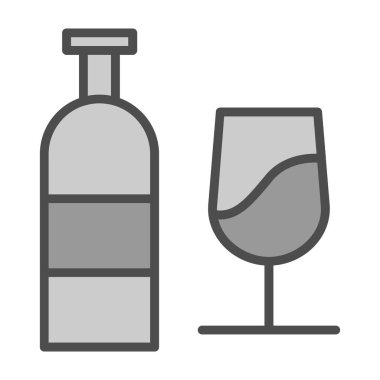 Şampanya şişesi ve cam ikon, çizgi ve tarz