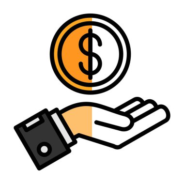 Para biriktir. Web simgesi basit bir illüstrasyon. El ve dolar para sembolü