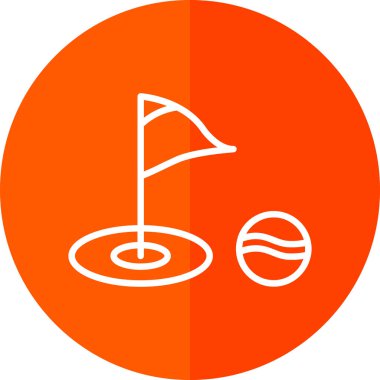 Golf sahası ikonu. Bayrak deliğinde ve golf topunda. Vektör izole illüstrasyonu 