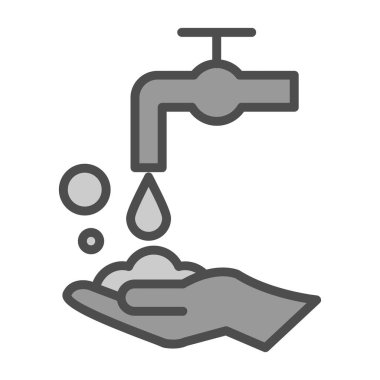 Elinde damla olan musluk ve su hattı biçimi simgesi, vektör tasarımı