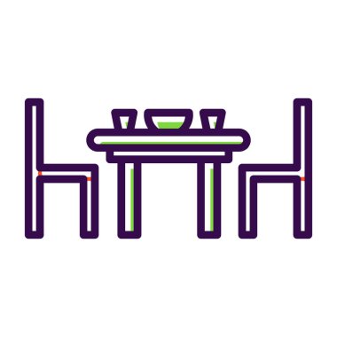 Yemek masası ve sandalyeler simgesi, vektör illüstrasyonu 