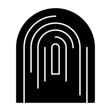 Projenin yeri için beyaz zemin üzerinde delik olan bir binanın vektör simgesi, düz bir biçimdeki siyah renk