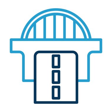 Hapishane ikonu. Bu yuvarlak vektör dairesi beyaz arka planda mavi ve gri renklerle çizilir.