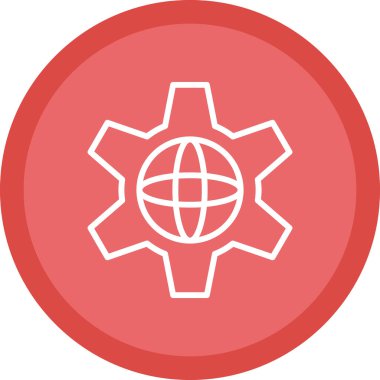 Genel ayarlar vektör simgesi. Bu düz yuvarlak sembol kırmızı ve sarı renkler kullanır ve beyaz arkaplanda izole edilir.