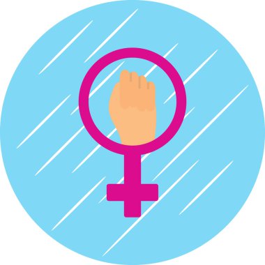 Kadın cinsiyet tabelasıyla el ele tutuşuyor, düz dizayn.