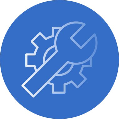 İngiliz anahtarı ve çarkıfeleği olan düz simge, vektör illüstrasyonu