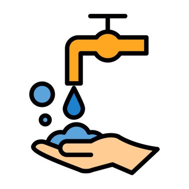 Damla simgesi olan musluk, düz vektör tasarımı illüstrasyonu