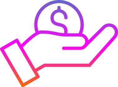 el ve sikke vektörü düz renk çizgisi simgesi.