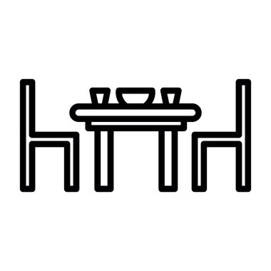 Yemek masası ve sandalyeler simgesi, vektör illüstrasyonu 