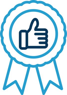 Rozet vektör simgesi. bu yuvarlak düz sembol beyaz arkaplan üzerinde cyan ve mavi renklerle çizilir.