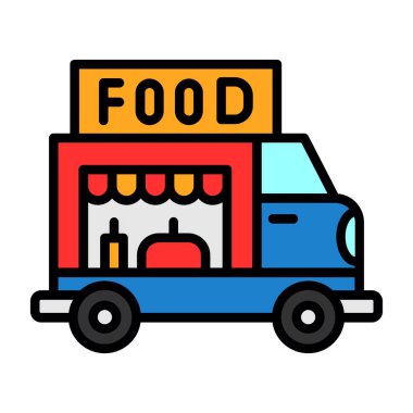 Yemek kamyonu simgesinin vektör düz çizimi