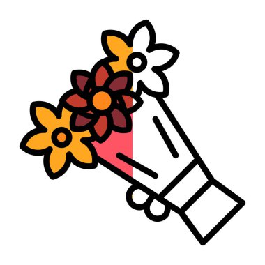 Çiçekler ve taç yaprakları renk çizgisi vektör simgesi.