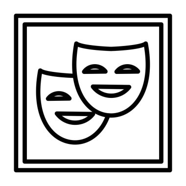 Tiyatro maskesi ikonu. Beyaz arkaplanda izole edilmiş web tasarımı için tiyatro komedi vektör simgesi
