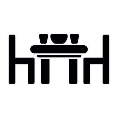 Yemek masası ve sandalyeler simgesi, vektör illüstrasyonu 