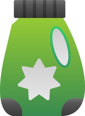 Bir cam ikonda bir şişe sıvı.