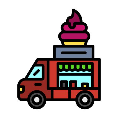 Dondurma kamyonu simgesinin vektör düz çizimi