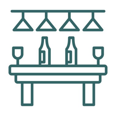 Bar ve içki hattı ikonu. Restoran, bar, alkol ve bira, barmen illüstrasyonu. Ağ için beyaz arkaplanda izole edilmiş resim ve