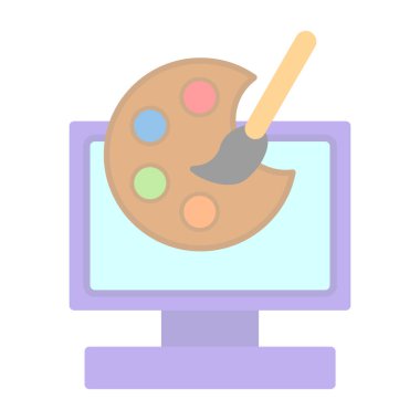 Boya fırçası simgesine sahip palet, düz tasarım