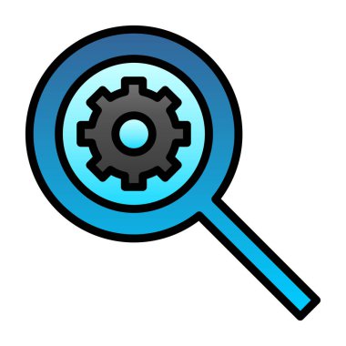 Dişli ikonlu büyüteç, arama motorunun vektör illüstrasyon tasarımı. Sembol aranıyor