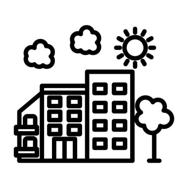 Şehirdeki modern binaların vektör çizimi. Gökdelenler                   