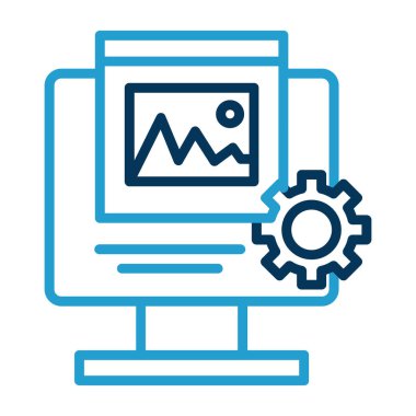 Pasta grafik ikonlu laptop. Web için bilgisayar grafik vektör simgelerinin özet çizimi