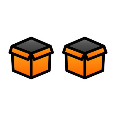 Beyaz arka planda gölgesi olan iki kurdeleli turuncu hediye kutusu. vektör illüstrasyonu