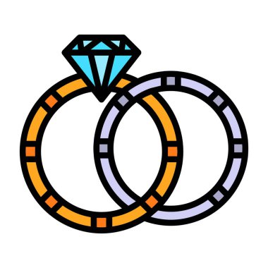 Elmas alyans simgesi renk ana hatları vektörü