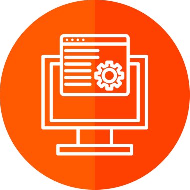 Bilgisayar monitörü ve çarkıfeleği olan düz simge, vektör illüstrasyonu