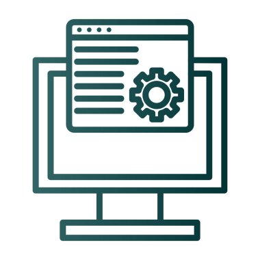 Bilgisayar monitörü ve çarkıfeleği olan düz simge, vektör illüstrasyonu