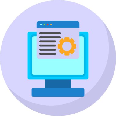 Bilgisayar monitörü ve çarkıfeleği olan düz simge, vektör illüstrasyonu