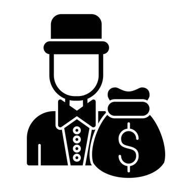 Para çantası simgesi olan iş adamı, basit vektör illüstrasyonu