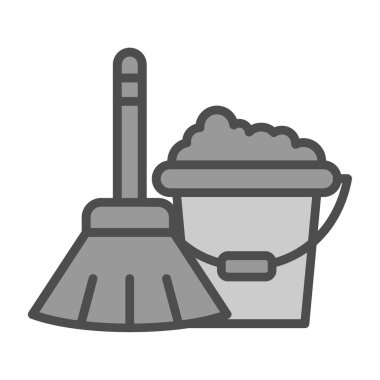 Temizlik ekipmanları, alet edevat hattı ve ikon. Temizlik, temizlik ve temizlik vektör grafikleri, renkli doğrusal simge, beyaz arkaplan,