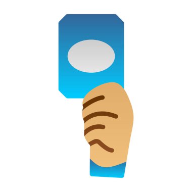 Beyaz arkaplanı olan mavi bir tabela tutuyordu.