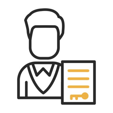 Bir dizin ikonu, ince çizgi ve ana hatlara sahip bir iş adamı, doğrusal izole edilmiş bir resim çizgisi, çizgi işareti. Logo konsepti ve özeti olan sembol