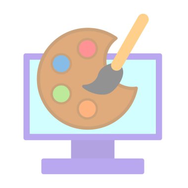 Palet ve boya fırçası vektör simgesi. düz tasarım çizimi beyaz arkaplanda izole edildi.