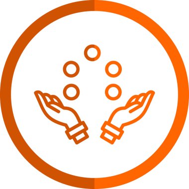 Geri dönüşüm vektörü simgesi simgesi şekli, turuncu ve gri yuvarlak sembol, eko ve gri için çift renkli düz yuvarlak simge sembolüdür..