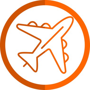 Uçak vektör simgesi. biçim düz dairesel semboldür, turuncu yuvarlak açılar, beyaz arkaplan