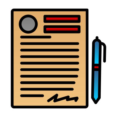 Sözleşme ve kalem düzlüğü simgesi, vektör illüstrasyonu