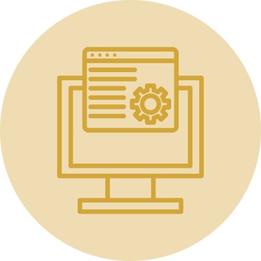 Bilgisayar monitörü ve çarkıfeleği olan düz simge, vektör illüstrasyonu