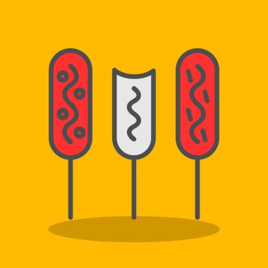 Sosis simgesi renkli çizginin vektör çizimi. Gıda ikonu elementleri için güzel ve besin elementleri kullanılabilir.