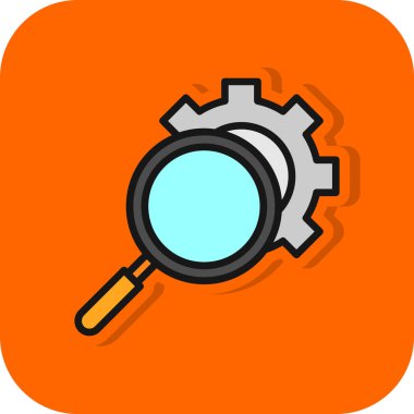 Dişli ikonlu büyüteç, arama motorunun vektör illüstrasyon tasarımı. Sembol aranıyor